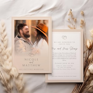 Neutrale Hochzeitseinladung Vorlage | Druckbare Hochzeit einladen | Doppelseitige Canva Vorlage | Personalisierte Foto | Digitaler Download | 5x7