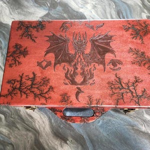 Commander Multi deck box, EDH, MTG, Lichtenberg burns, Stained wood, Briefcase, fractal burns, magic the gathering, wood burn, color options