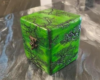 Voltooid, Klaar voor verzending, Commander Deck Box, Groen, Geschilderd, Lichtenberg Burns, EDH, Gaming, MTG, Magic the Verzameling, Fractal-houtverbranding