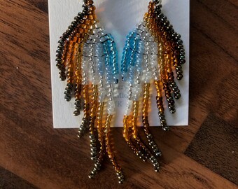 beaded earrings - inspired by butterflies - brown, white and blue - handmade with love by Elke Thompson