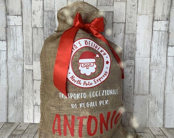 Personalized Santa Claus Bag for Kids | Jute Bag for Christmas Gifts | Santa Claus Gift Bag | Confetti Mood