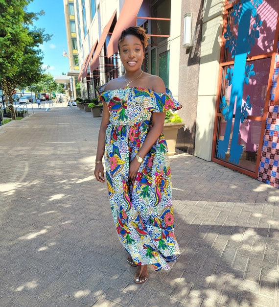 Ankara "Melanie" Off-Shoulder Gown