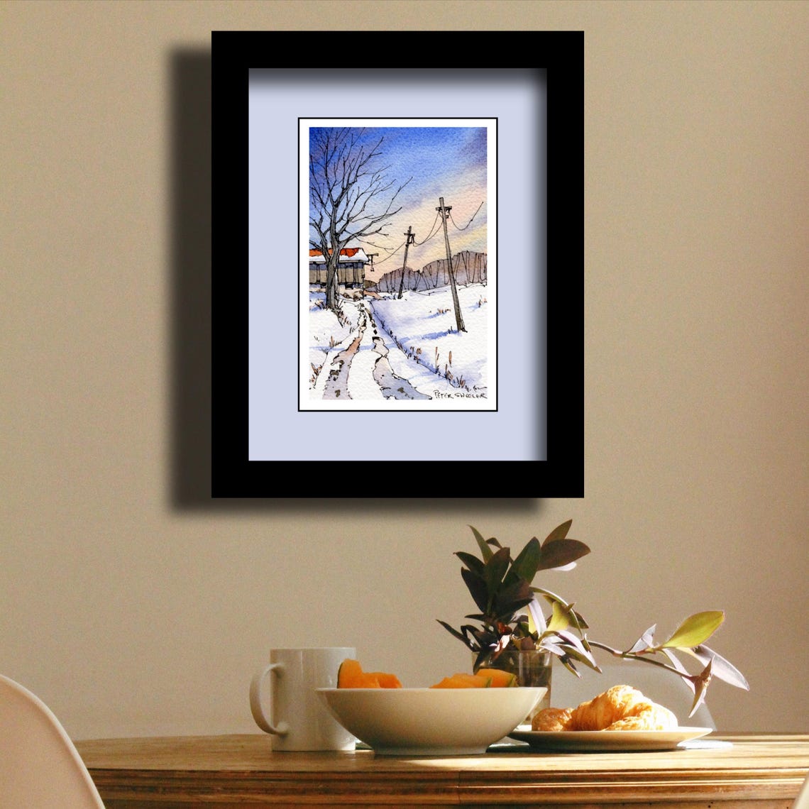 Winter Farm Lane Coloring Page, Old Barn Watercolor Fine Art Print ...