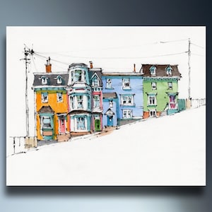 Jellybean row houses, St John's, Newfoundland, Colorful City street, Wall Art, Printable Art Print Instant Download Fine Art, Peter Sheeler