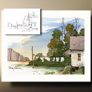Pinte a lo largo de la página para colorear de la granja del día de la lavandería, impresión artística en acuarela y tarjeta de felicitación. Arte imprimible, descarga instantánea Peter Sheeler