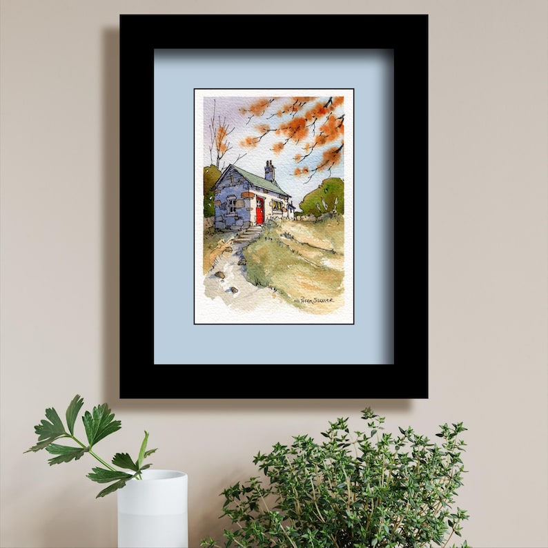 Autumn Farmhouse Coloring Page and Line and Wash Watercolor Peter ...
