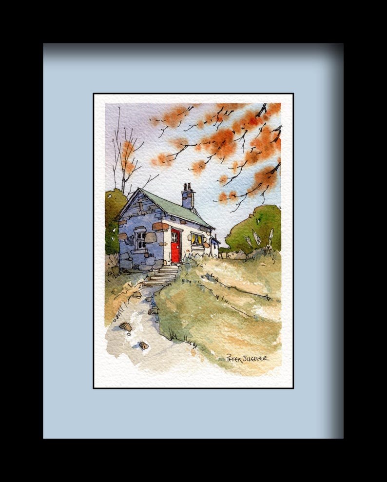 Autumn Farmhouse Coloring Page and Line and Wash Watercolor Peter ...