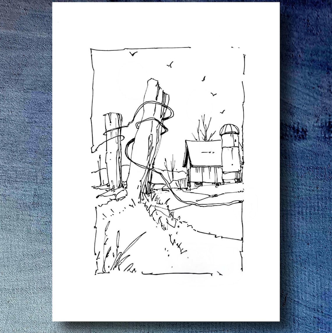 Winter Barn and Fenceposts Coloring Page, Old Stone Barn Watercolor ...