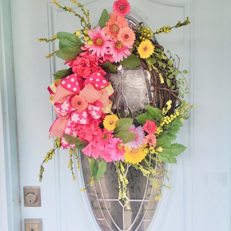 Spring Daisy Wreath for Front Door Gerber Daisy Wreath | Etsy