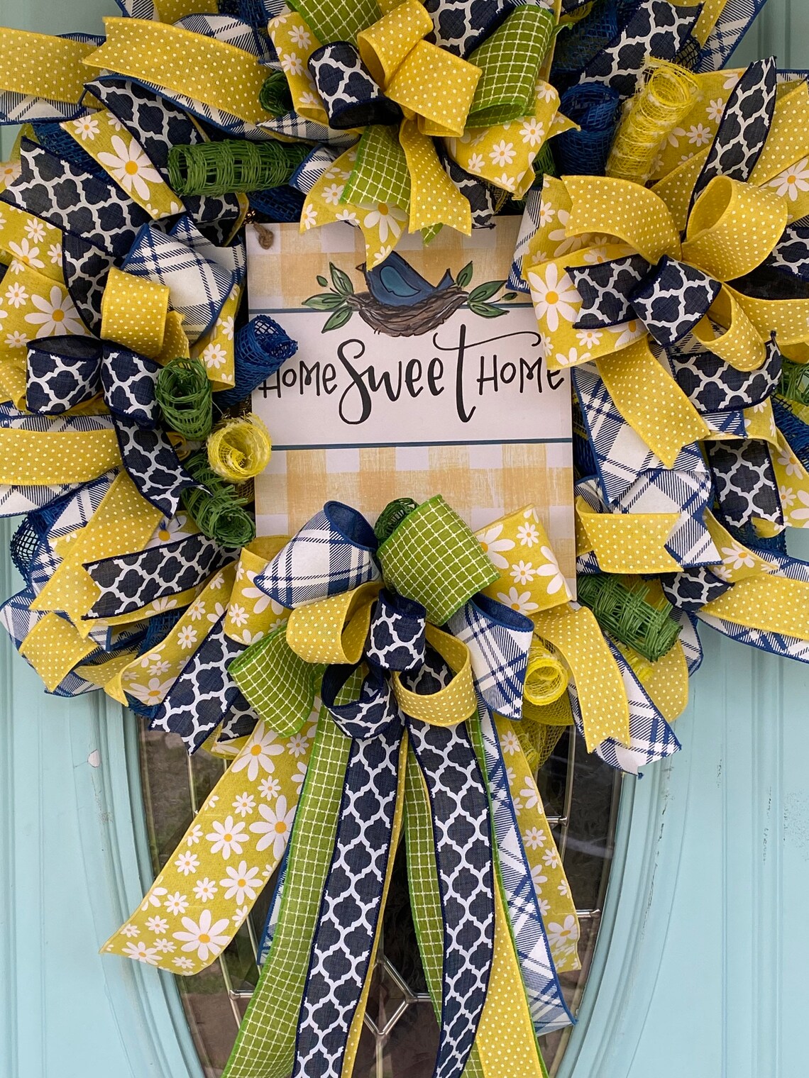 Blue Bird Wreath for Front Door Bird Nest Door Hanger Large Etsy