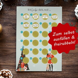 Calendrier de l'Avent à gratter et écrire soi-même "Je t'aime parce que..." Calendrier de l'Avent à gratter pour copines, copains & couples - calendrier à gratter