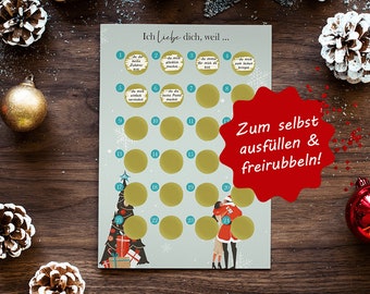 Calendrier de l&#39;Avent à gratter et écrire soi-même &quot;Je t&#39;aime parce que...&quot; Calendrier de l&#39;Avent à gratter pour copines, copains & couples - calendrier à gratter