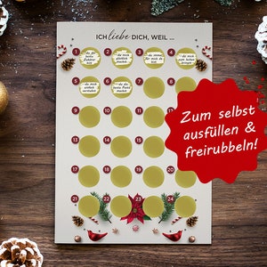 Calendrier de l'Avent à gratter et écrire soi-même "Je t'aime parce que..." Calendrier de l'Avent à gratter pour copines, copains & couples - calendrier à gratter