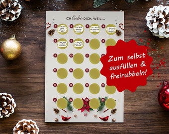Calendrier de l&#39;Avent à gratter et écrire soi-même &quot;Je t&#39;aime parce que...&quot; Calendrier de l&#39;Avent à gratter pour copines, copains & couples - calendrier à gratter
