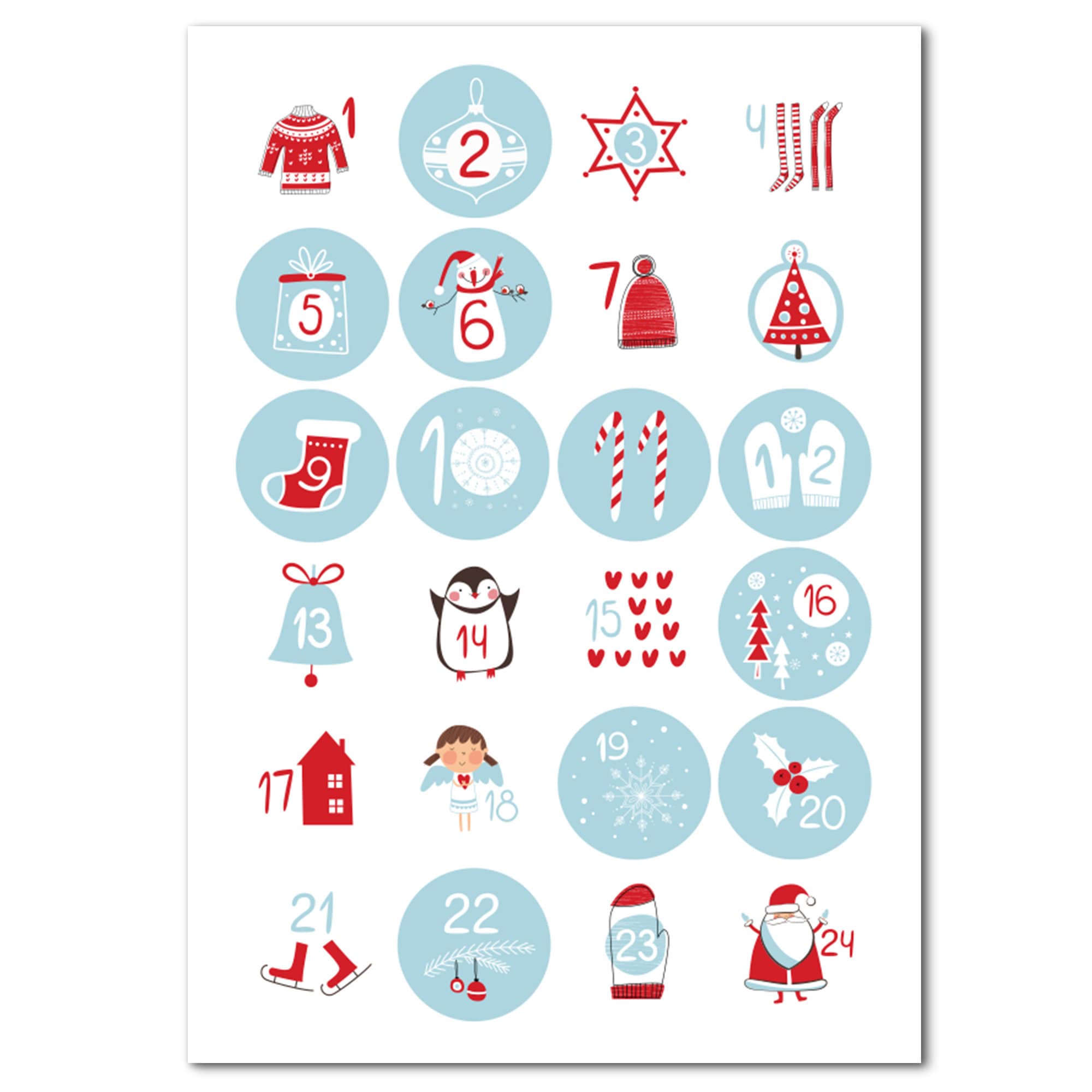 Autocollants numéros de calendrier de l’Avent - 24 autocollants (1-24)