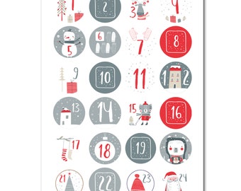 Adventskalender Nummers Stickers - 24 Stickers (1-24)