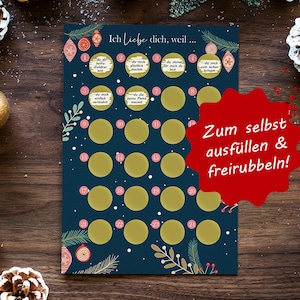 Calendrier de l'Avent à gratter et écrire soi-même "Je t'aime parce que..." Calendrier de l'Avent à gratter pour copines, copains & couples - calendrier à gratter
