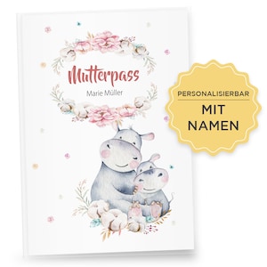 Protège passeport maman personnalisé, animaux mignons "hippopotame", protège passeport maman, protège passeport maman, cadeau bébé