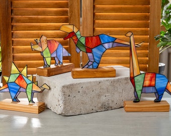 Handmade Glass Dinosaur Set: Brachiosaurus, Stegosaurus, Triceratops, Tyrannosaurus