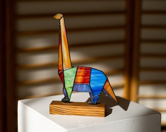 Stained Glass Brachiosaurus Suncatcher: Dinosaur Lover Gift