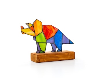 Stained Glass Triceratops Suncatcher: Dinosaur Home Decor