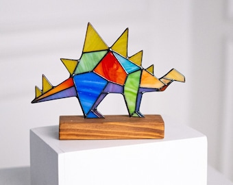 Stained Glass Stegosaurus Suncatcher: Dinosaur Decor Gift