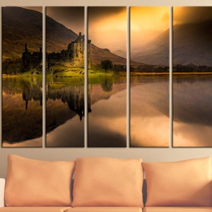 Lake wall art Castle art Horizontal wall art canvas Inspirational wall art canvas Large panel canvas wall art