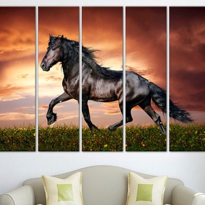 Black horse wall art Black horse canvas Horse wall art Horse art canvas