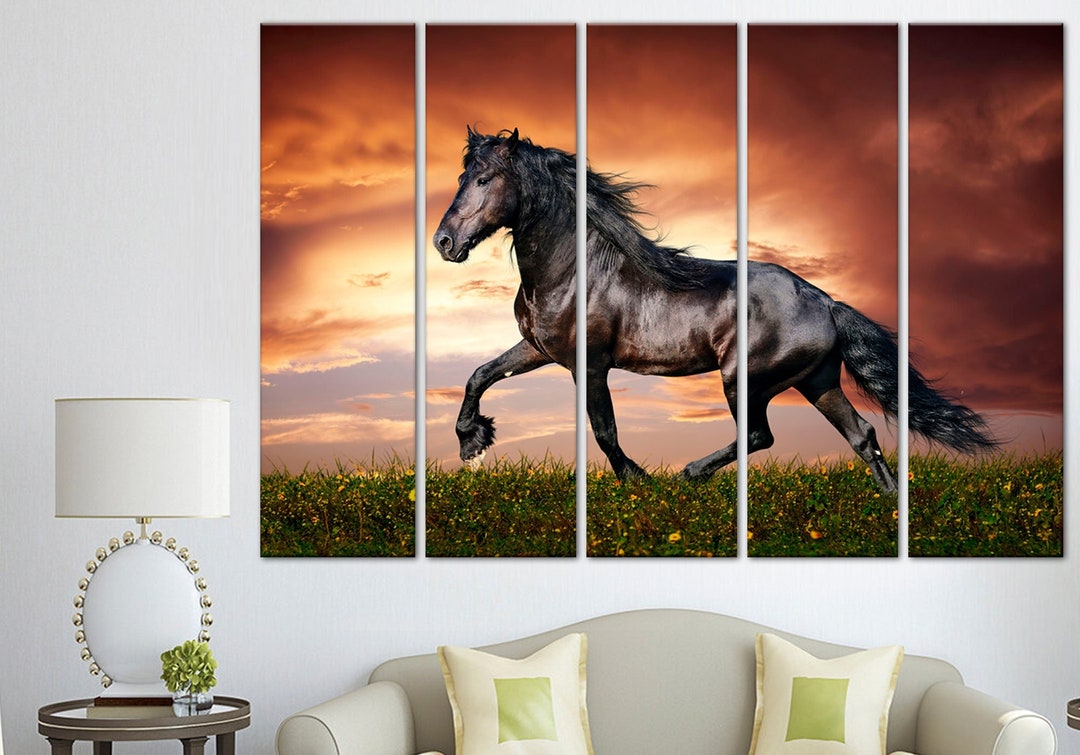 Black Horse Wall Art Black Horse Canvas Horse Wall Art Horse Etsy