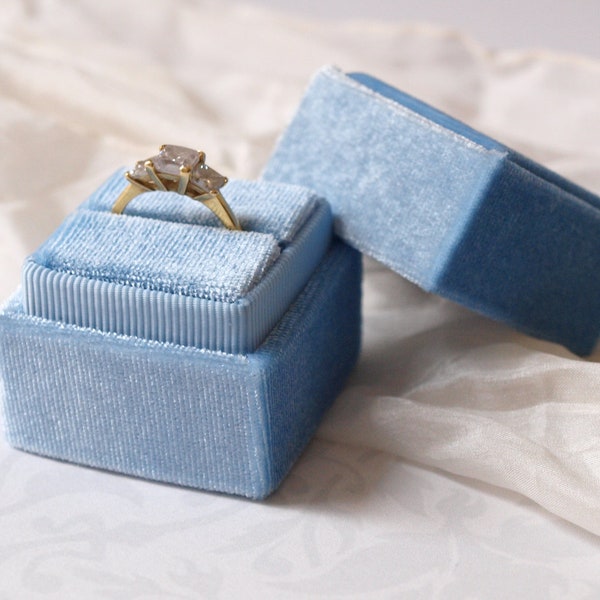 Luxury Blue Velvet Ring Box for a Special Ring - 8 Colours - Engagement, Wedding Ring Box - Gift Box for Ring - Wedding Photo Prop