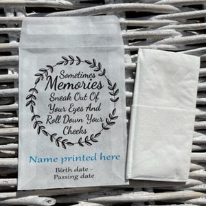 Glassine Funeral Tissue Bags, Personalised - 117 x 89 mm