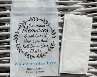 Glassine Funeral Tissue Bags, Personalised - 117 x 89 mm