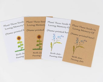 Funeral Seed Envelopes Personalised Sunflower/Forget Me Not - Memorial Keepsake Favour