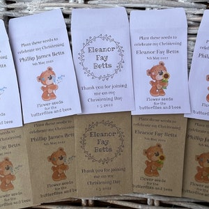 Buste porta semi personalizzate per battesimo - Scelta di design, carta kraft riciclata o bianca