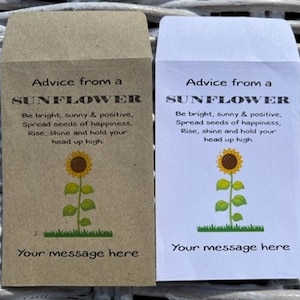Conselhos de um girassol - Envelopes de sementes de girassol para presente personalizado