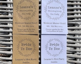 Personalised Hen Party Seed Packet Envelopes, Party Favours - choice of seeds