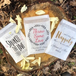 Glassine Wedding Confetti Bags, Personalised - 117 x 89 mm - 3 designs