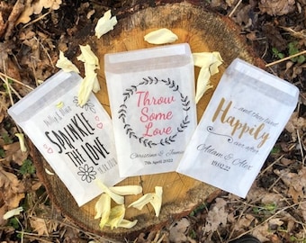 Glassine Wedding Confetti Bags, Personalised - 117 x 89 mm - 3 designs