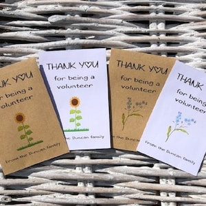 Sachets de graines personnalisés « Merci d'avoir été un bénévole » - Tournesol ou laissez-moi penser