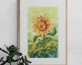 SERENITY Sunflower Art Print, Decoración de pared, Arte de pared, Ilustración, Póster de arte