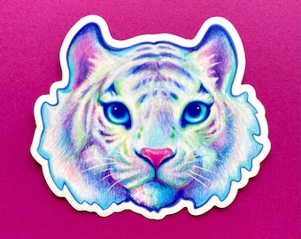 Pegatina de vinilo blanco tigre animal pegatina