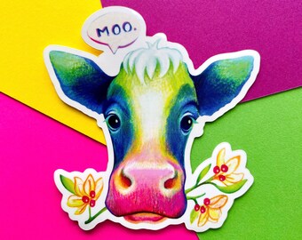 Pegatina de vinilo MOO Cow Animal Sticker, Calcomanía para portátil, pegatinas personalizadas, pegatinas de arte