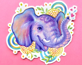 Pegatina de vinilo Euphoric Elephant Animal Sticker, Laptop Decal, Custom Stickers, Art Stickers