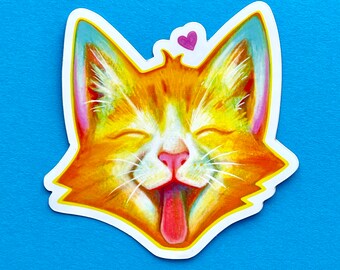 Pegatina de vinilo Ginger Kitty Cat Sticker, Pegatina personalizada, Amante del gato, Pegatina de arte, Pegatina troquelada