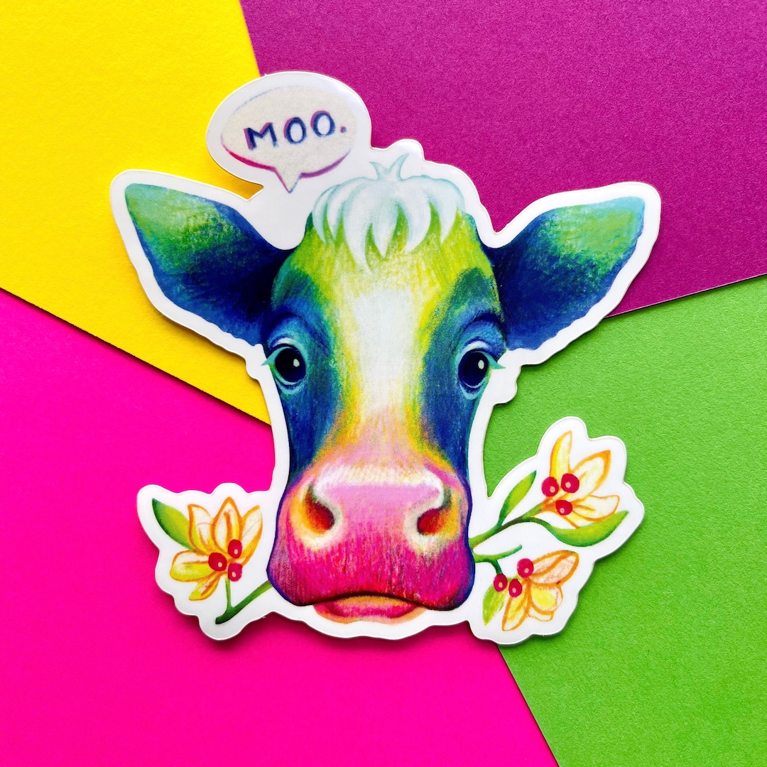 Vinyl Sticker MOO Cow Animal Sticker, Laptop Decal, Custom Stickers ...