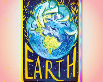 Jumbo EARTH Holographic Sticker, Laptop Decal, Custom Stickers, Vinyl Sticker, Waterproof stickers