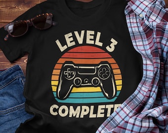 3rd Anniversary Gift For Him, 3 Year Anniversary Gift For Him, 3rd Anniversary Gift For Her, Level 3 Complete Shirt, Video Gamer Dad Gift