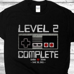 Personalized 2nd Anniversary Gift For Boyfriend, 2 Year Anniversary Gift For Him And Her, Level 2 Complete, Video Gamer Shirt