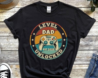 Leveled Up To Dad 2023 Shirt, Father's Day Gift, New Dad T-shirt, Daddy Shirt, Leveling Up, Promoted To Soon To Be Dad, Video Gamer Tshirt