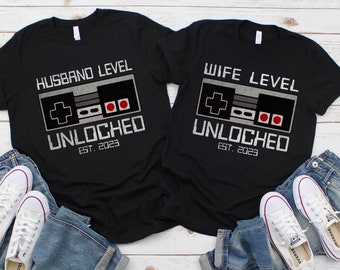 Leveled Up To Husband Wife Shirt, Newlywed Shirts, Gift For Couples, Gamer Gift, Just Married Shirts, Bride And Groom,Matching Couple Outfit